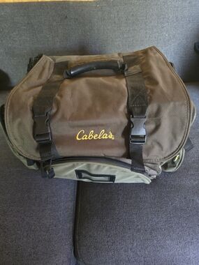 Cabela's Brown and Olive Green Messenger Bag with Yellow Logo